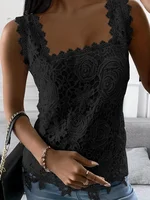 Women Lace Square Neck Vest Summer Loose Sweet Style Tank Tops Elegant Camis Tees Female Casual Commuter Sleeveless T-Shirt 2024 - Image 3