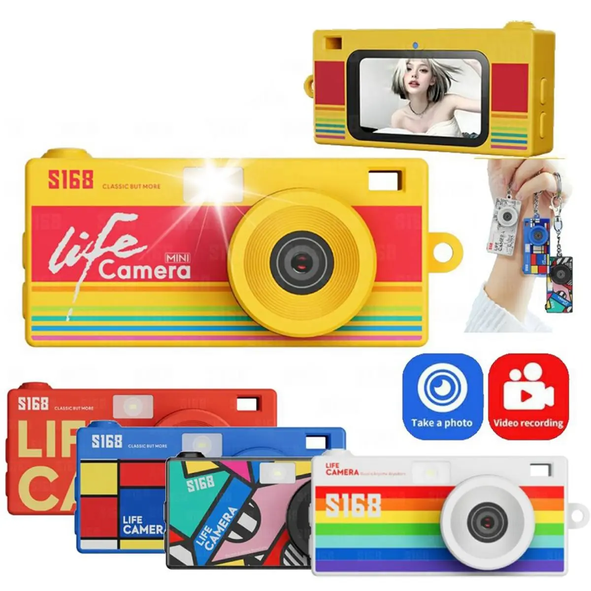 N05R 키체인 썸 카메라 1.47인치 미니 액션 카메라 레트로 2K 디지털 카메라 CCD 카메라 플래시 라이트 루프 녹화 기능 탑재