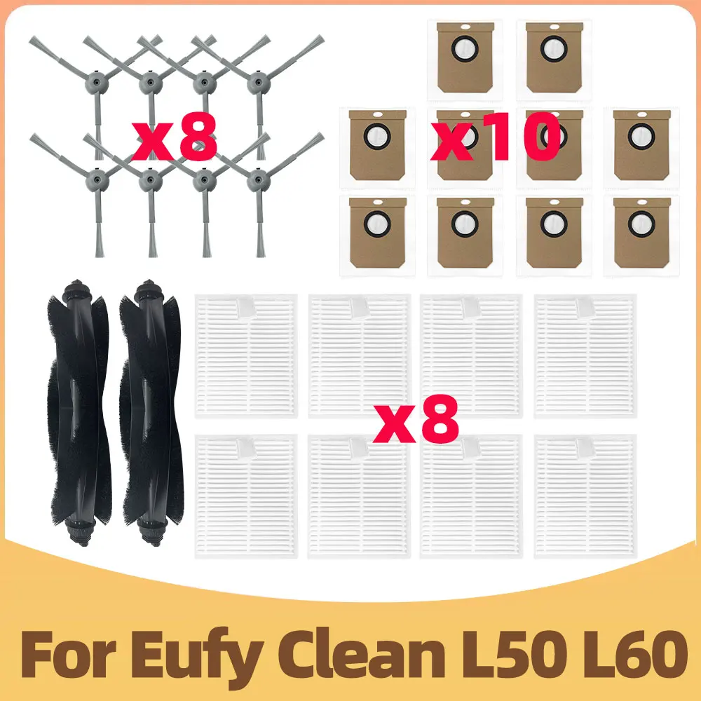 

The accessory set fits for Eufy Clean L50, L50 SES, L60, L60 Hybrid, includes roller side brush and HEPA filter.