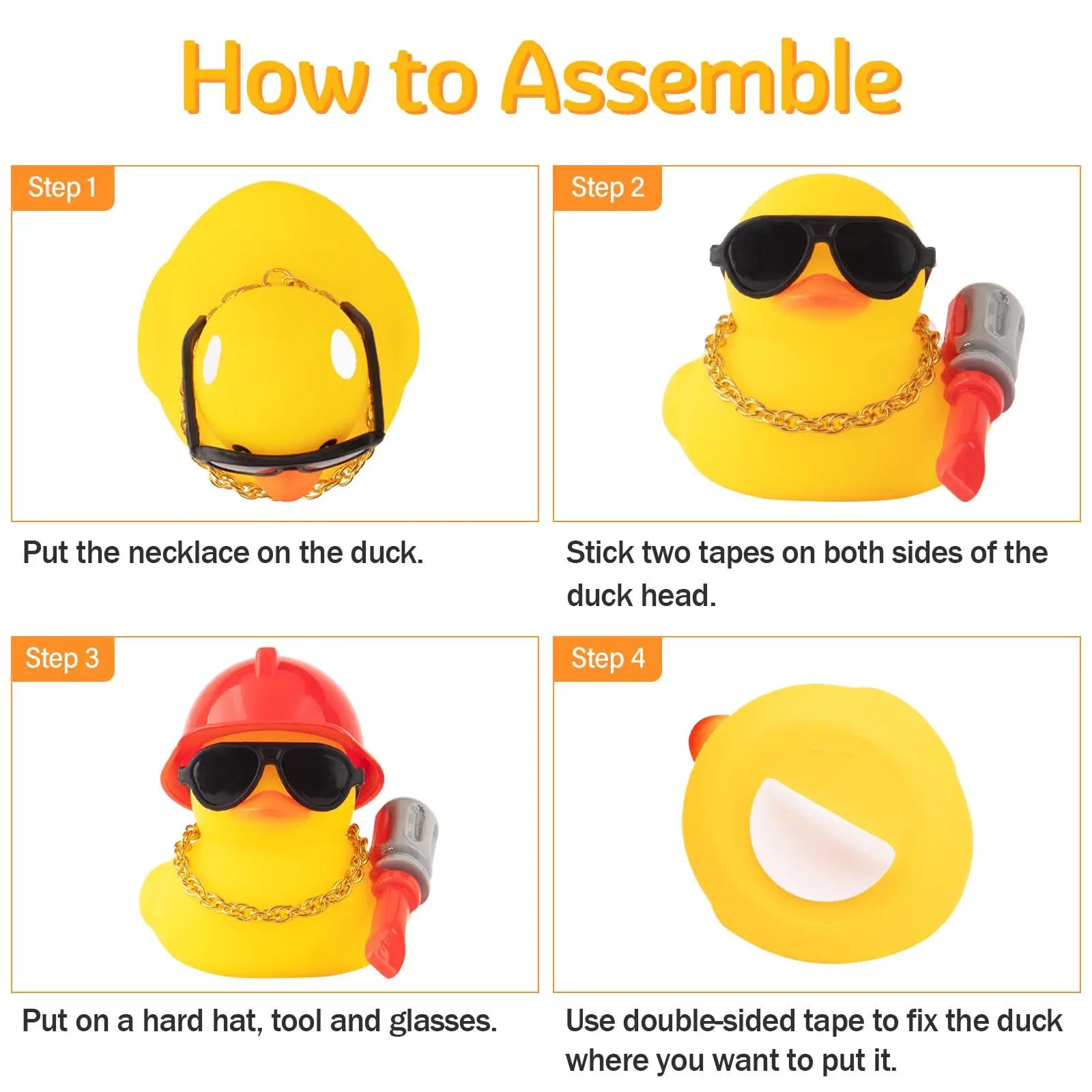 Car Dashboard Decorations Rubber Ducks, Construction Builder Rubber Ducky for Car Ornament Cute Duck with Tool, Hard Hat, Glasse 4
