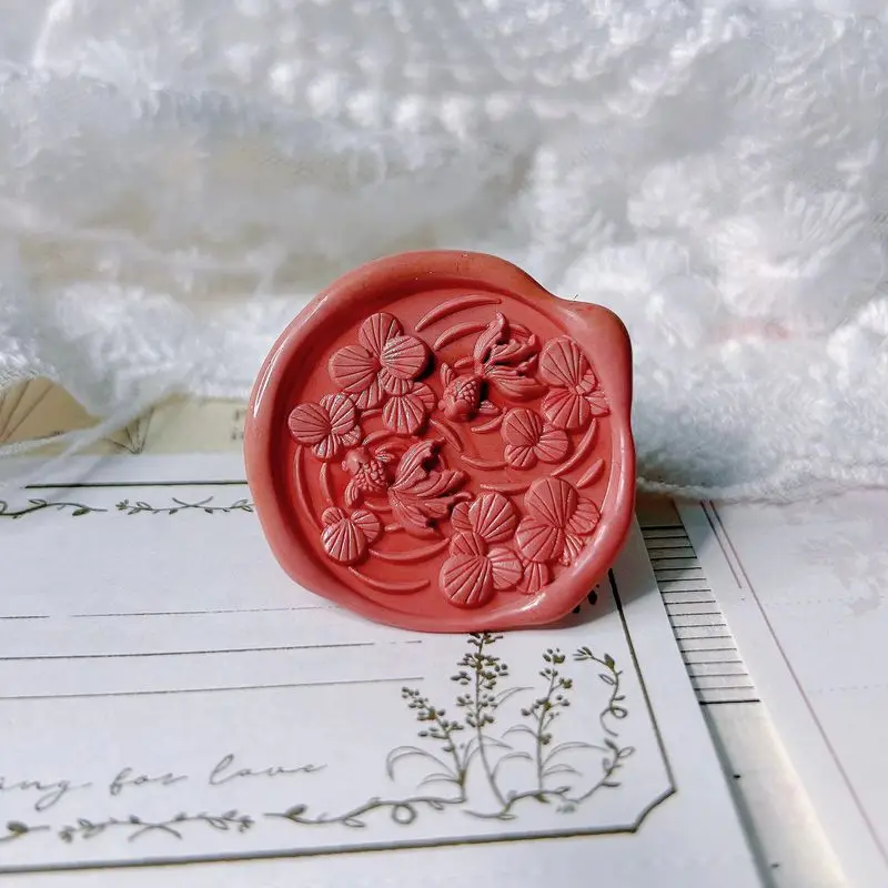 New 3D Wax Seal Stamp Cute Goldfish Fire Paint Metal Seal Special-Shaped Relief Embossed Brass Head DIY Envelope Scrapbook