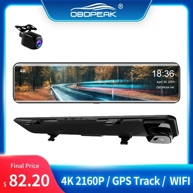 

3840*2160P 4K DashCam WIFI 415 Car DVR Video Recorder Rearview Mirror GPS Track Dual Lens Auto Registrar Night Vision 24H Park