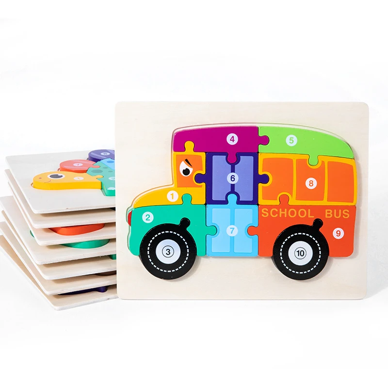 3D Puzzles Dinosaur Animal Vehicle Wood Jigsaw Puzzle Game Kids Learning Montessori Educational Toys Baby Wooden Toys