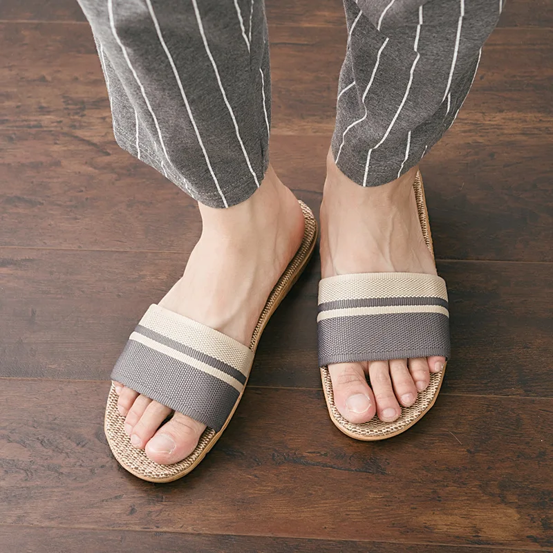 Summer Linen Slippers Non-Slip Breathable Shoes Universal Open-Toe Home Sandals For All Seasons