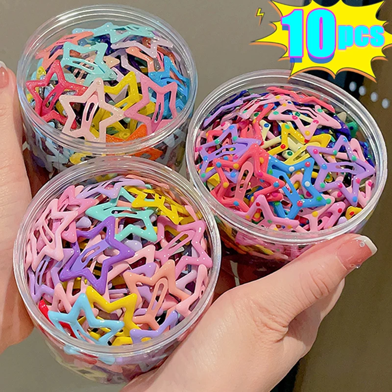 

Cirls' Colorful Star Hairclips Snap Bobby Hairpins Side Barrettes Cute Metal Hairpins Grips Headwear Pentagram Back Headdress