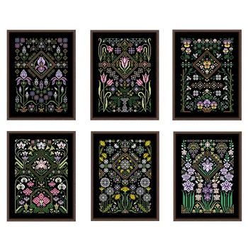 Kit de points de croix pissenlit, dessin animé mignon 14ct, toile noire, tissu en coton brodé, accessoires de cuisine faits à la main, bricolage 1