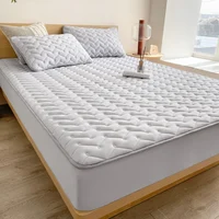 2025 New Solid Color Waterproof Bed Hat Wavy Cotton Anti-bacterial Mattress Cover Protector Skin-friendly Bed Cover with Elastic 1