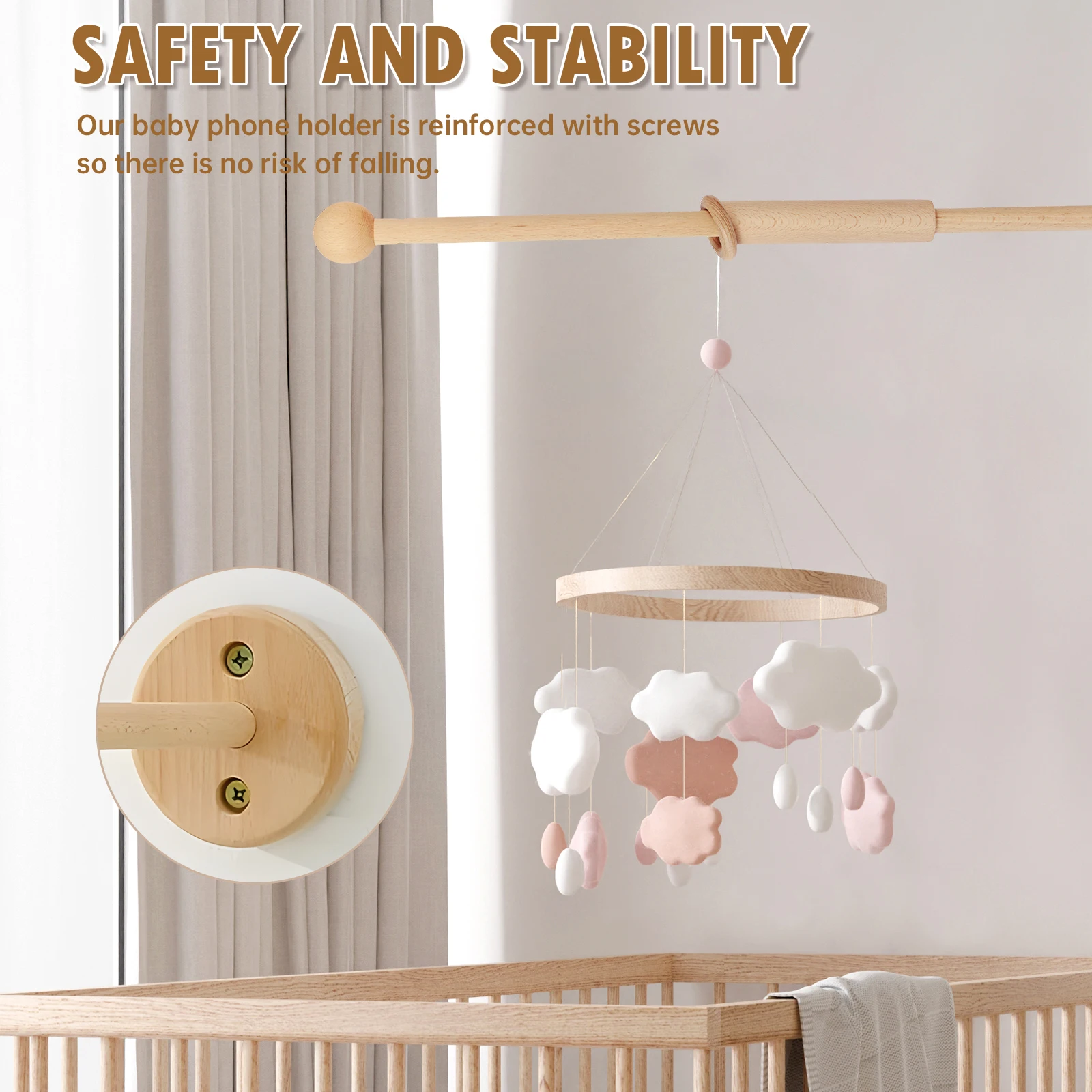Supporto Mobile per Culla Neonato, Supporto Mobile per Culle Regolabile, Fasciatoio per Cameretta Dei Bambini, Supporto per Mobili in Legno, Supporto Giostrina per Appendere Culle