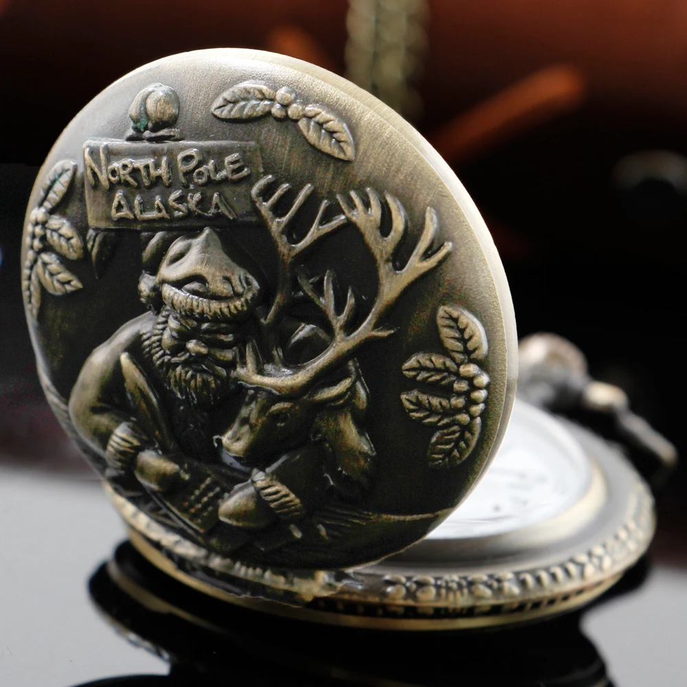 

Bronze Santa Claus Reindeer 3D Carved Pattern Chain Table Vintage Digital Steam Punk Pendant Necklace Jewelry Christmas Gift
