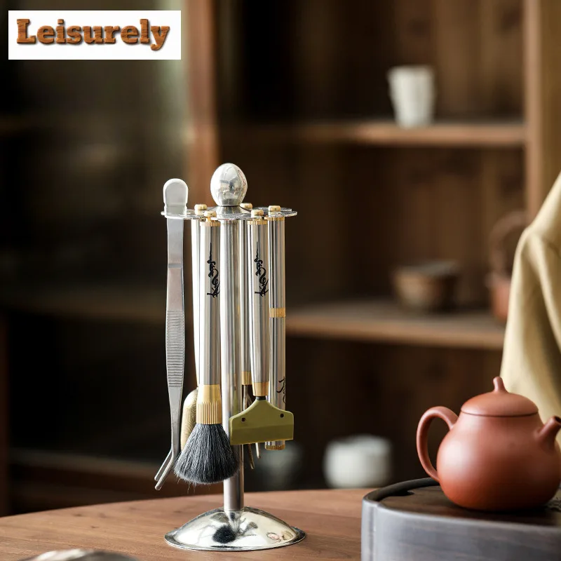 Stainless Steel Rotating Frame Tea Six Gentlemen Japanese Tea Tool Set Teaware Utensils Dahongpao Chinese Tea Set Decoration