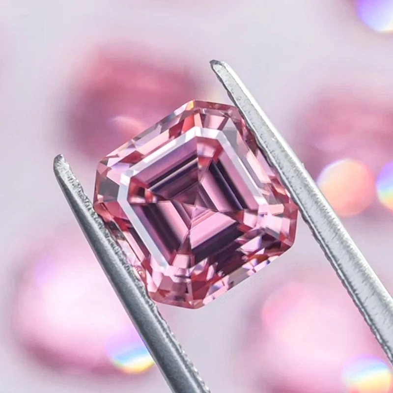Moissanite Stone Sakura Pink Color Asscher Cut Advanced Jewelry Material Pass Diamond Tester for jewel making GRA Certificate