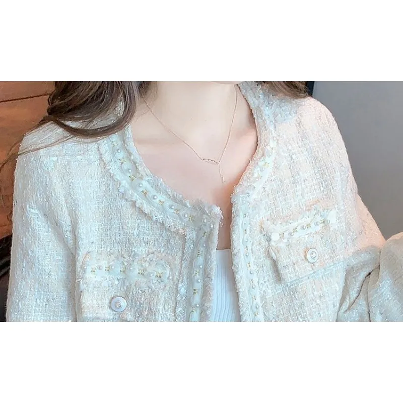 Small Fragrance Short Coat Women Spring and Autumn Outwear High Sense Overcoat Loose Round Collar Temperament Jacket New 2024