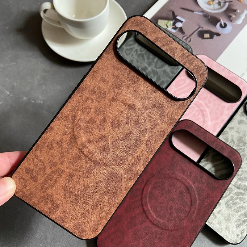 Magnetic Leopard Floral Leather Shockproof Case with Mag-safe PU Shell