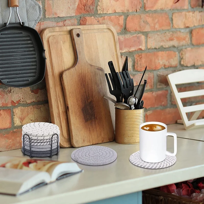 8 Pcs Absorbent Coasters Set With Holder Drinks Modern Dining Room