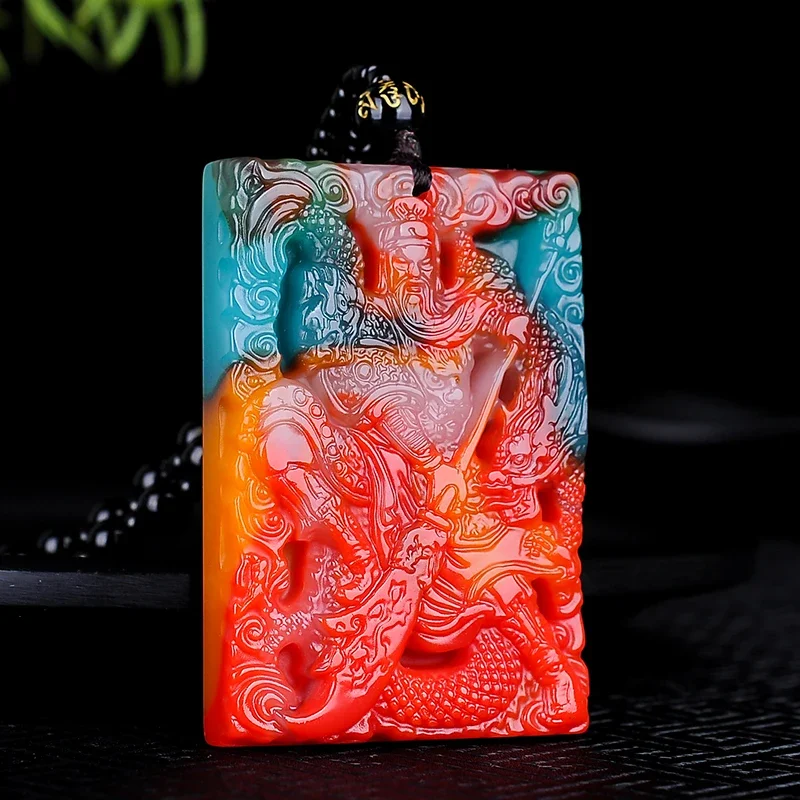 

Chinese Hetian Color Jade Guan Yu Pendant Necklace Charm Jewellery Fashion Accessories Hand-Carved Amulet Gifts for Women Her