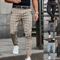 Checkered Pattern Fashion Men Trousers Plaid Loose Autumn Winter Vintage Men's Pants Business Casual Straight Leg Slim Pants 1