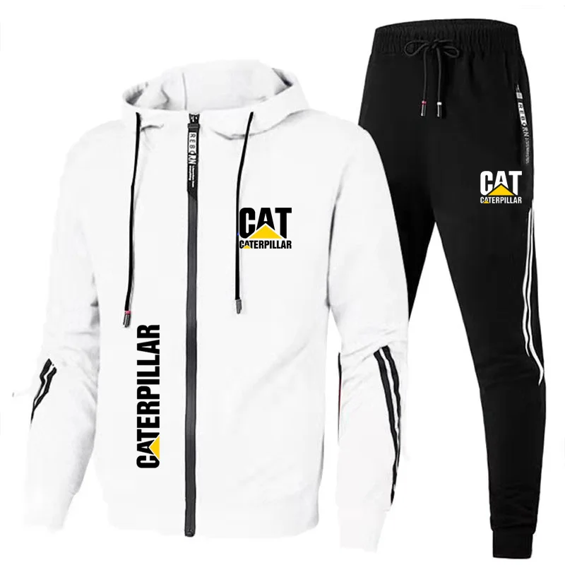 2023 new men's Sportswear CAT logo printed hooded Sweatshirt+trousers casual fit running fitness men's Sportswear two-piece set
