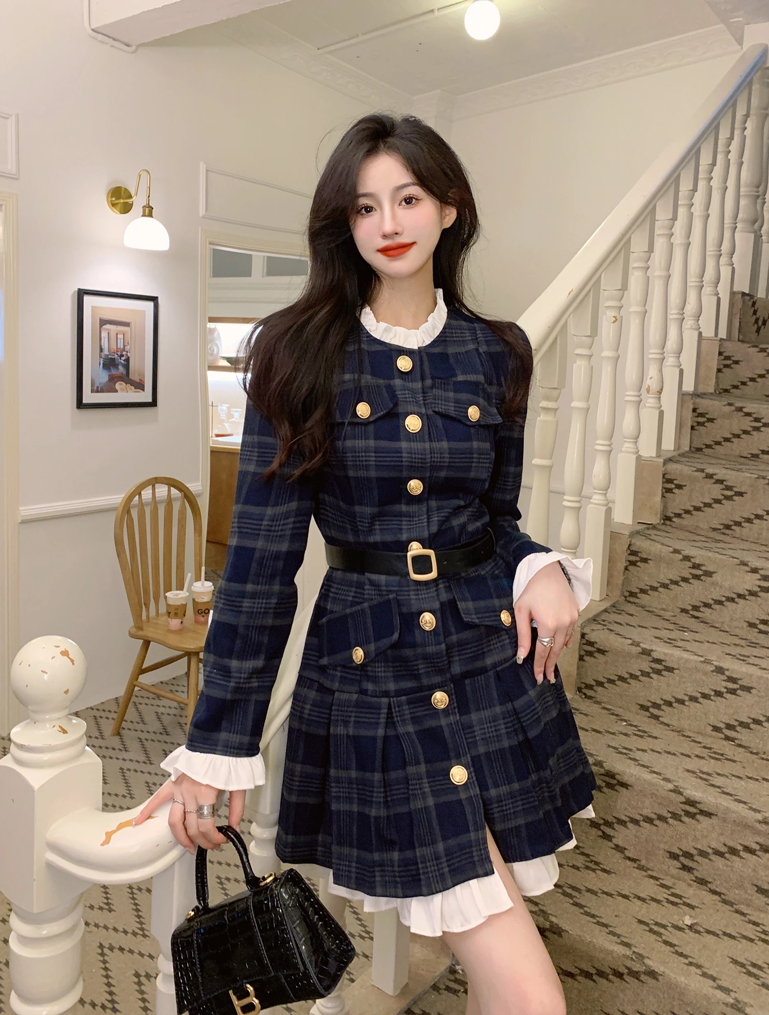 

Vestidos De Mujer Autumn Winter Ruffles Patchwork Slim Plaid Dresses for Women 2023 New· Retro Elegant Fashion Ropa Mujer