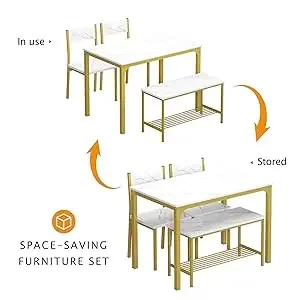 Description Picture 5 of item4-person Dining Table Set, 43.3-inch Kitchen Dining Table Set, 2-person Bench Dining Room Set with Storage Rack
