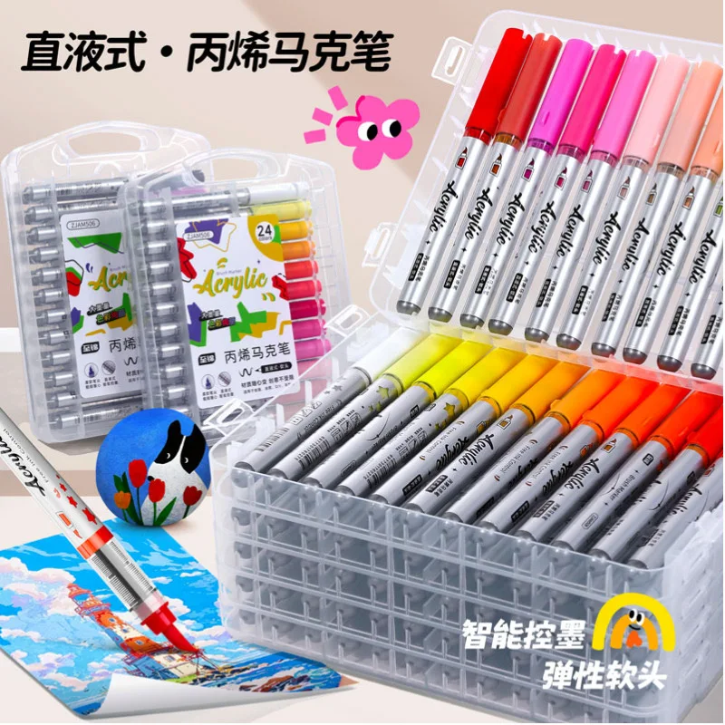 12/60 Colors Acrylic Paint Pens Markers Brush Tip Paint Markers For Rock Painting Wood Canvas Christmas Art Supplies Stationery
