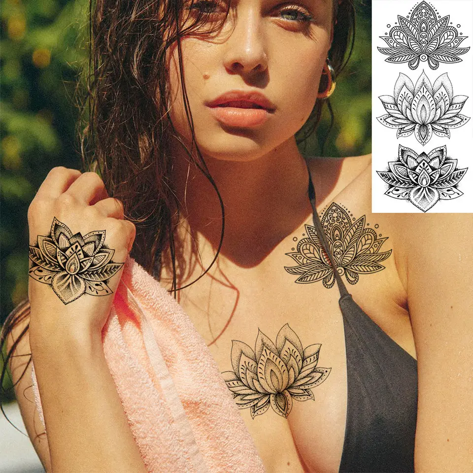 10 fogli tatuaggi temporanei all'henné nero per le donne tatuaggio del  braccio della ragazza falso Mandala fiore animali tribali autoadesivo del tatuaggio  acchiappasogni, image size:960x960