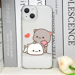 Cartoon Peach Mochi Cat Couple Transparent Soft Phone Case - iPhone 16 (S - H1187T7)