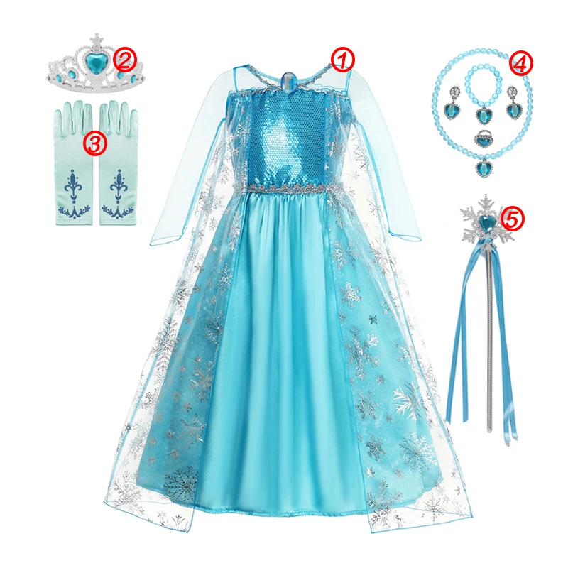 thumbnail image 1 of Disfraz de Frozen para niñas, vestido de princesa, Reina de la nieve, Cosplay, Carnaval, cumpleaños, ropa de Elsa, ropa de fantasía, 2 a 10 años, 1 of 5
