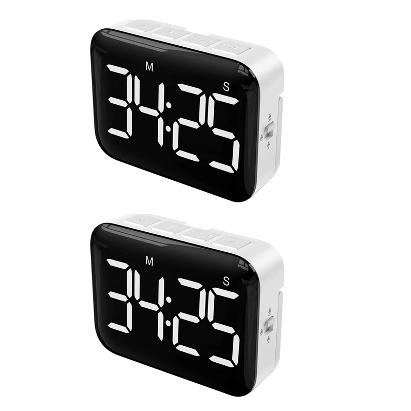 

2X Digital Kitchen Timer - Magnetic Countdown Count Up Timer With Large LED Display Loud Volume For Cooking And For Kids