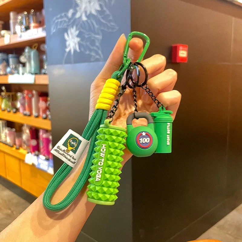 Barbell Dumbbell Kettlebell Keychain Mini Foam Roller Fitness Keychain Silicone Gym Workout Gifts for Gym Lovers