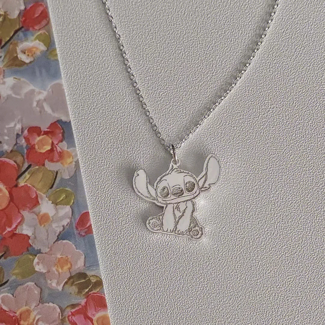 thumbnail image 1 of Disney-collar de dibujos animados de Lilo & Stitch para mujer, cadena de clavícula, figuras de Anime de punto de plata, joyería de moda, regalos de cumpleaños para niñas, 1 of 5