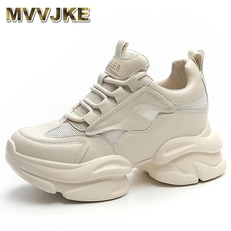 

2023 Genuine Leather Women Retro Sneakers Autumn Casual Wedgies Lace-up Vulcanized Shoes Ladies Thick Bottom Sports Shoes