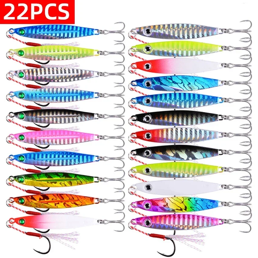 22 Pz Metallo Jig Shore Jigging Pesca In Mare Slow Jig Realistico Metallo Jigging Lento Jigging Cucchiaio 7G-40G Laser Esca Artificiale