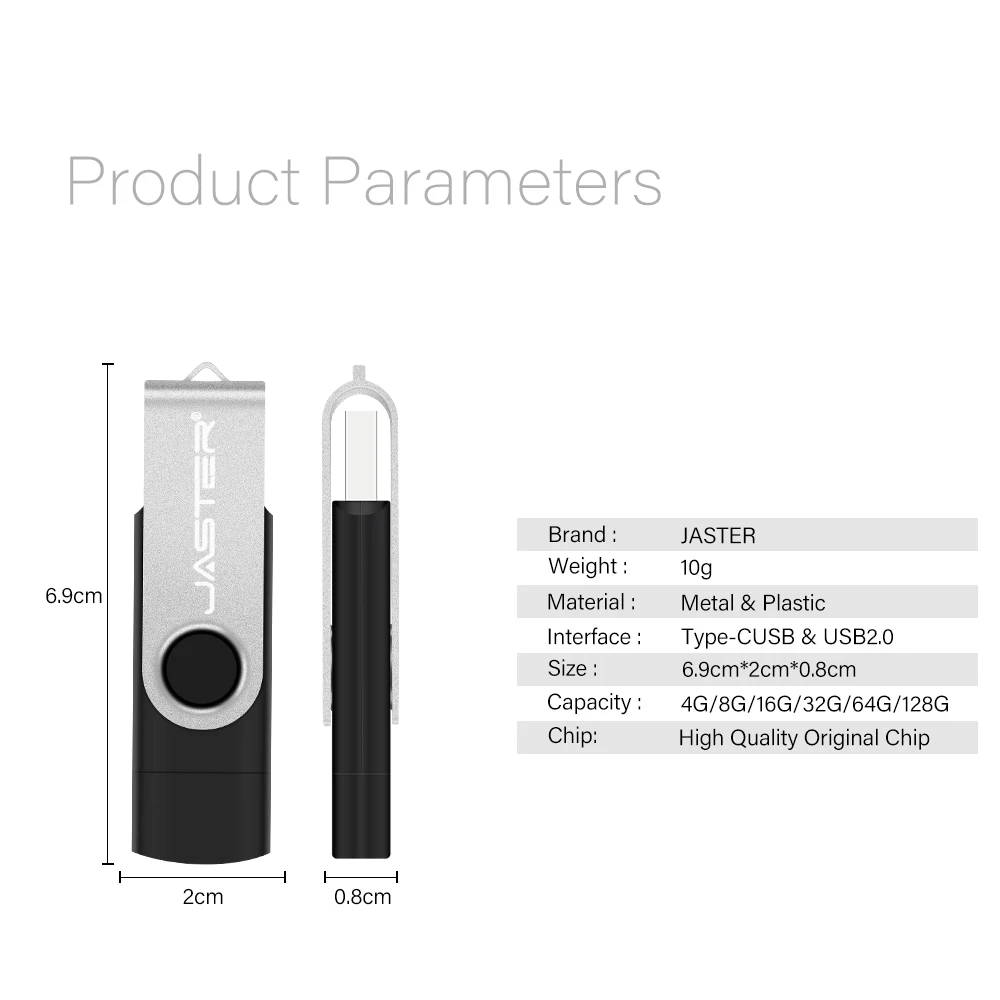JASTER TYPE-C 2 in 1 USB 3.0 플래시 드라이브 128GB 다채로운 회전식 메모리 스틱 64GB 무료 맞춤형 로고 Pendrive 32GB 비즈니스 선물