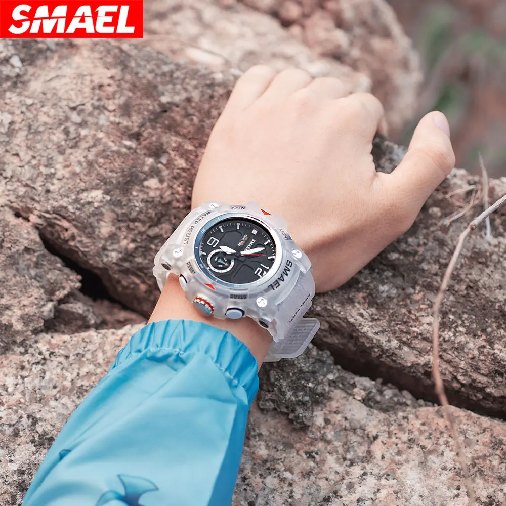SMAEL 8007 Electronic Watch Sports Outdoors Waterproof Shockproof Chronograph Dual Display Silicone Strap Men Wrist Watches 2