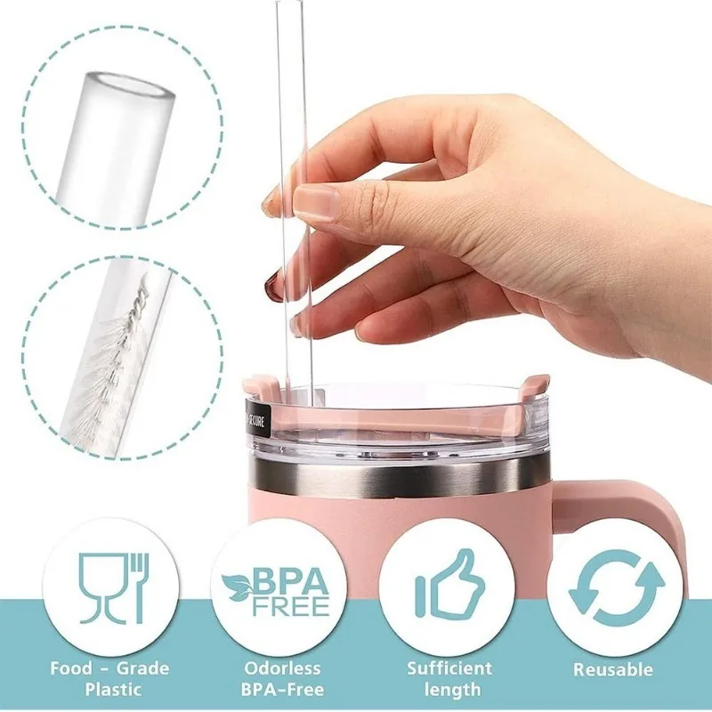 Reusable plastic straws 6 pack Reusable plastic straws Replacement Straws Stanley 40oz Adventure Quencher Travel Tumbler Cleaning Brush