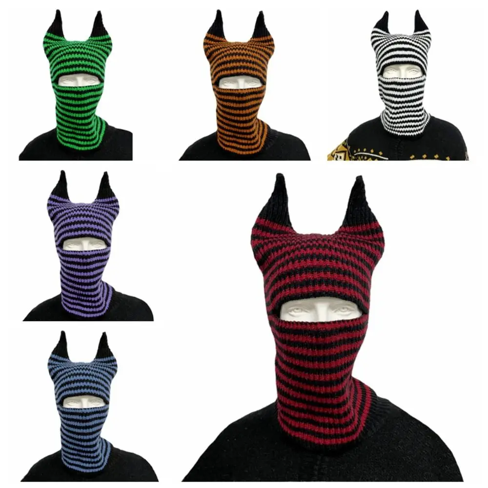

Cow Horn Cow Horn Knitted Hat Pile Cap Multifunctional Letter Cap Warm Neck Cover Stripe Turban Versatile Headscarf Autumn