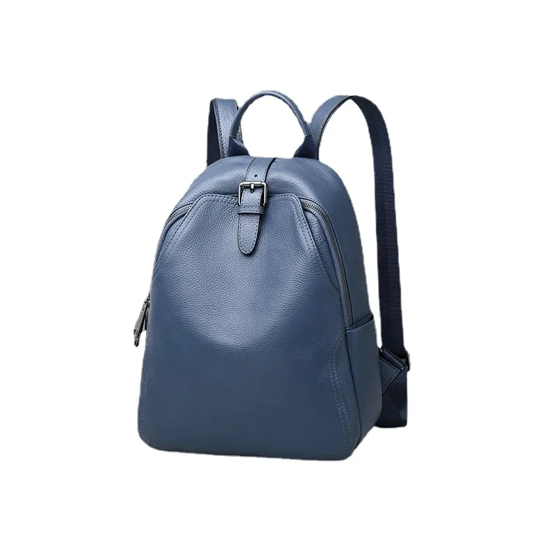 Classic Blue Grey Cowhide 100% Genuine Leather Women Backpack Vintage Travel Bags Notebook Schoolbag for Girls Daily Knapsack 2