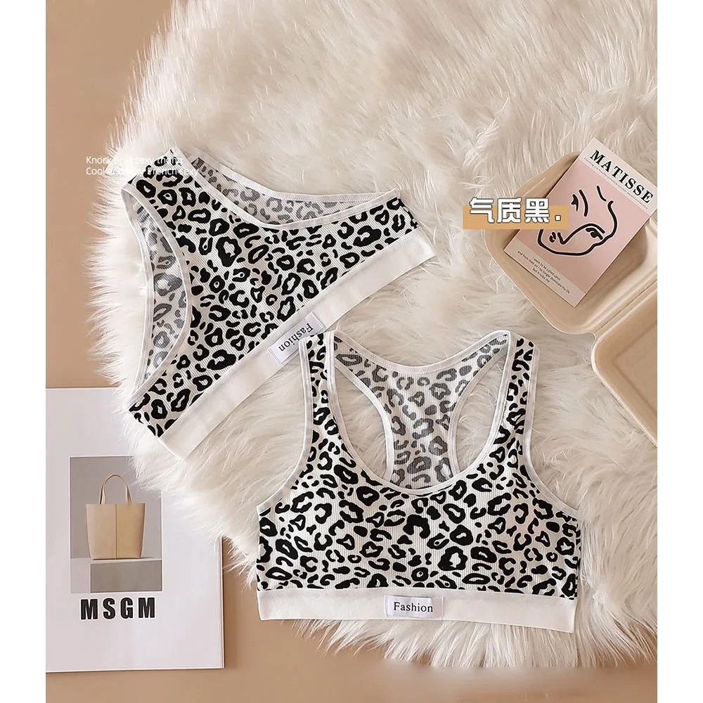 

Female Cotton Underwear Set Low Waist Panties Leopard Bralette Sexy Lingerie Set Women Seamless Bra Set Vneck Sport Brassiere