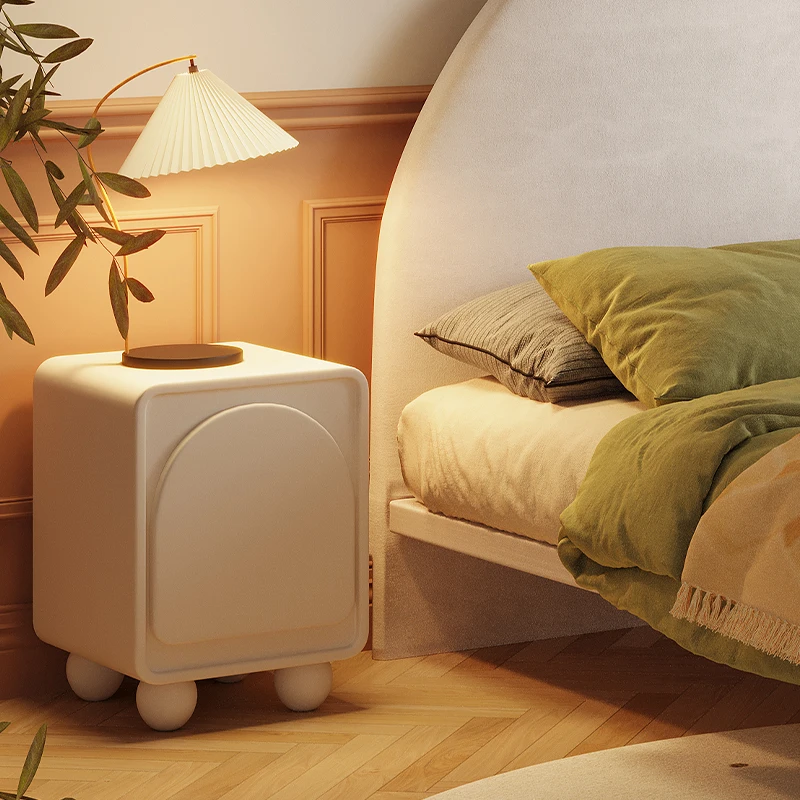 

Bedside table: modern minimalist style, storage children's bedside table, white light luxury, French cream, light luxury