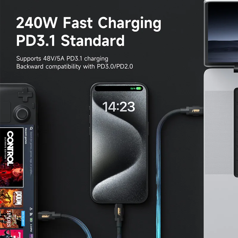 Hagibis Thunderbolt 5 Cable Up to 120Gbps Bandwidth Boost 240W Charging 80Gbps Date 16K/8K Compatible with Thunderbolt 4 USB C