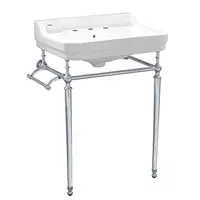 Console Sink with Interchangeable Side Towel Bar Polished Chrome Leg Support Integrated Rectangular Bowl Widespread Faucet Hole 1