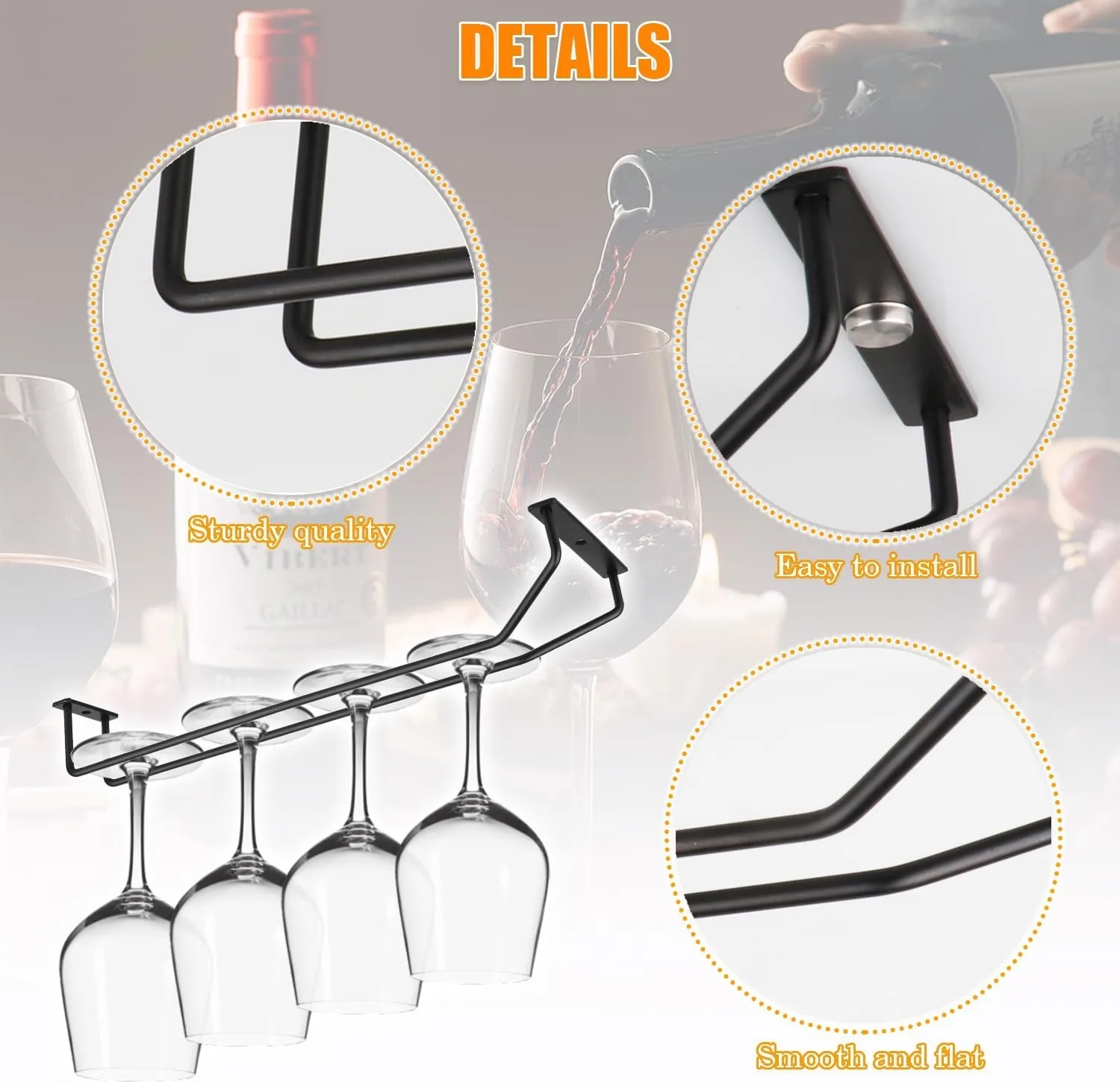 under Cabinet Wine Glass Holder Sturdy under Shelf or Cabinet Hanging Organizer for Storage Cabinet under Counter Household Bar 4