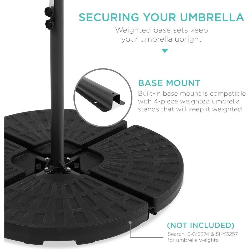 Best Choice Products Solar LED Offset Hanging Market Patio Umbrella for Lawn and Garden w/Easy Tilt Adjustment, Polyester Shade 5