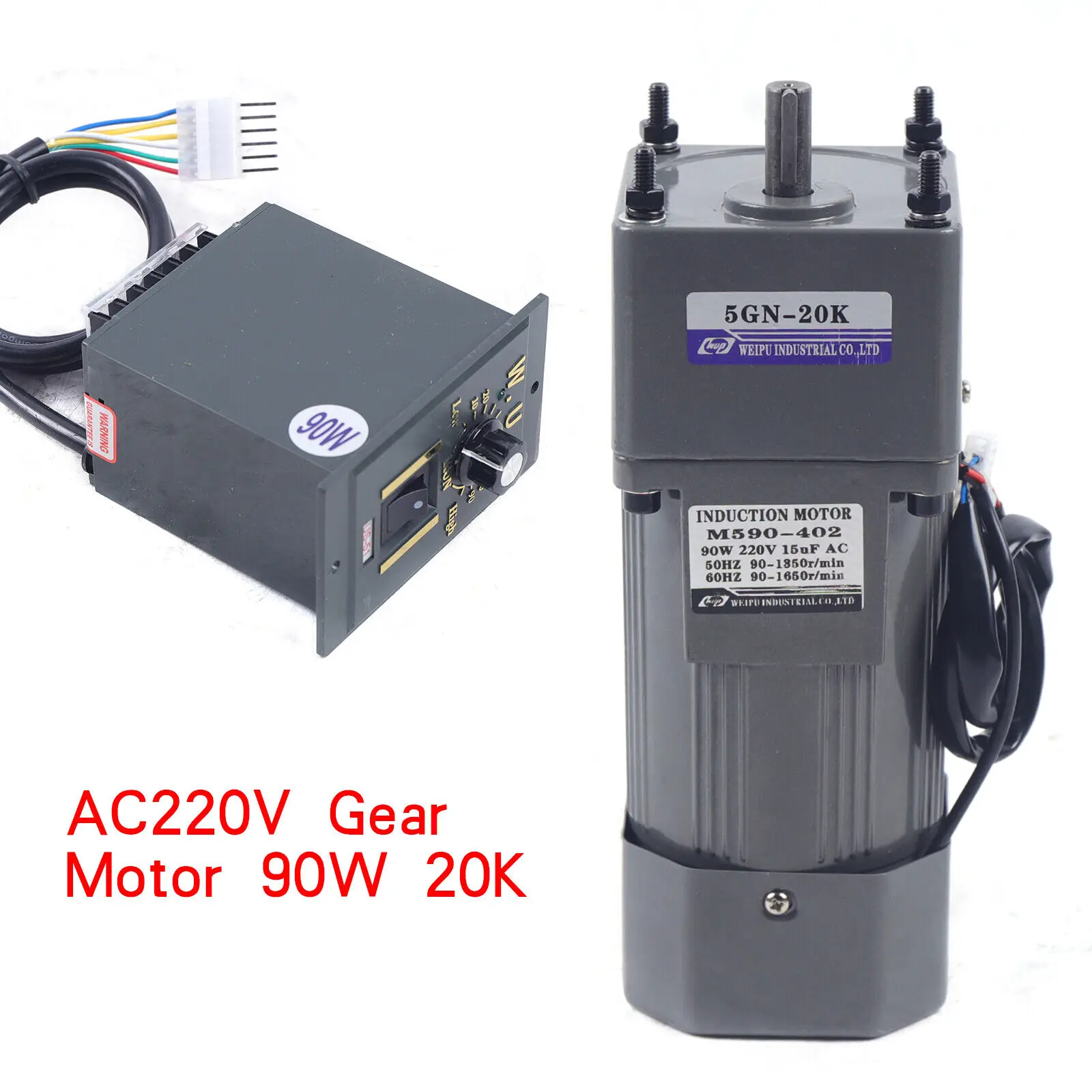 90W 220V AC Electric Gear Motor Asynchronous Gear Motor Reducer Single Phase Motor + Speed Regulator (20K)