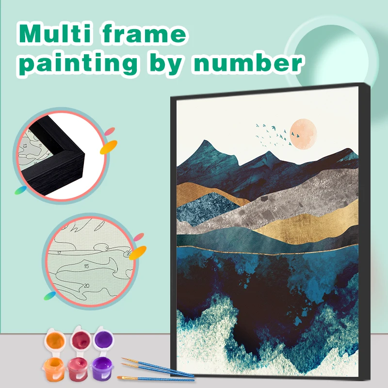 

CHENISTORY Painting By Numbers Mountain Scenery Kit Acrylic Paint On Color Canvas Wall Art Handpainted Diy Multi Aluminium Frame