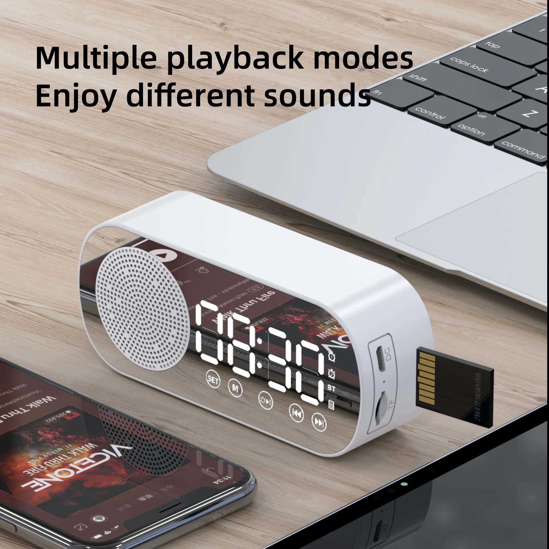 Цифровой светодиодный Будильник с Fm-радио Bluetooth-колонка зеркальные часы дисплеем