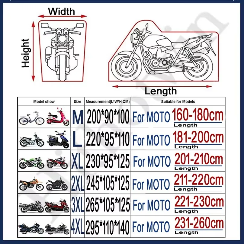 All-Season Waterproof UV Protective Motorcycle Cover - Durable and Dustproof 190T Fabric