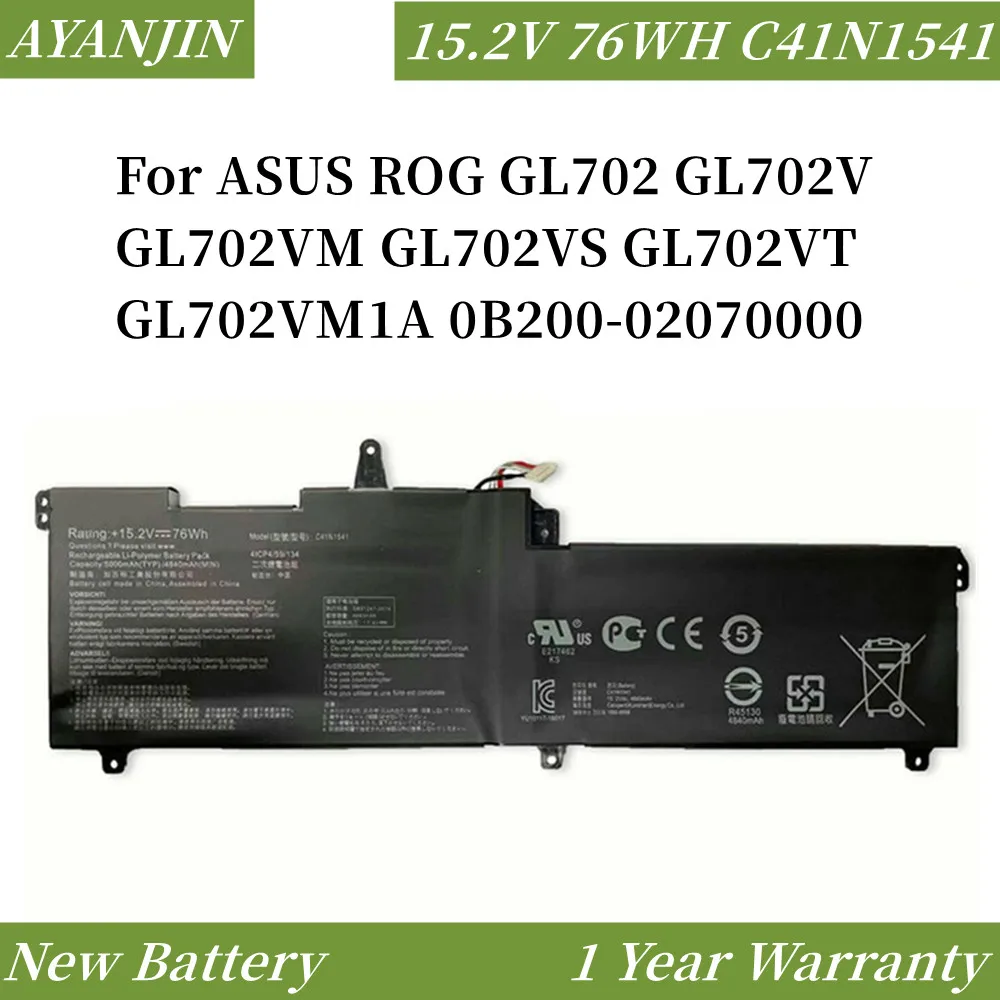 New C41N1541 15,2 V 76WH Аккумулятор для ноутбука ASUS ROG GL702 GL702V GL702VM GL702VS GL702VT GL702VM1A 0B200-02070000 аккумулятор c21n1434 для ноутбука asus 0b200 01540000 7 6 в 38 вт ч для asus z550ma z450l z450u