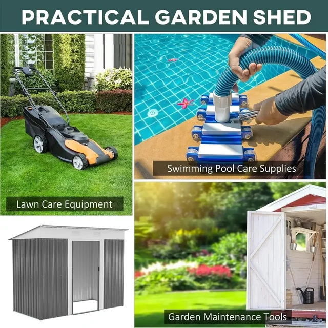 Abri de rangement de jardin incliné en métal de 8' x 4' avec doubles portes coulissantes et évents d'air pour pelouse de patio d'arrière-cour 4