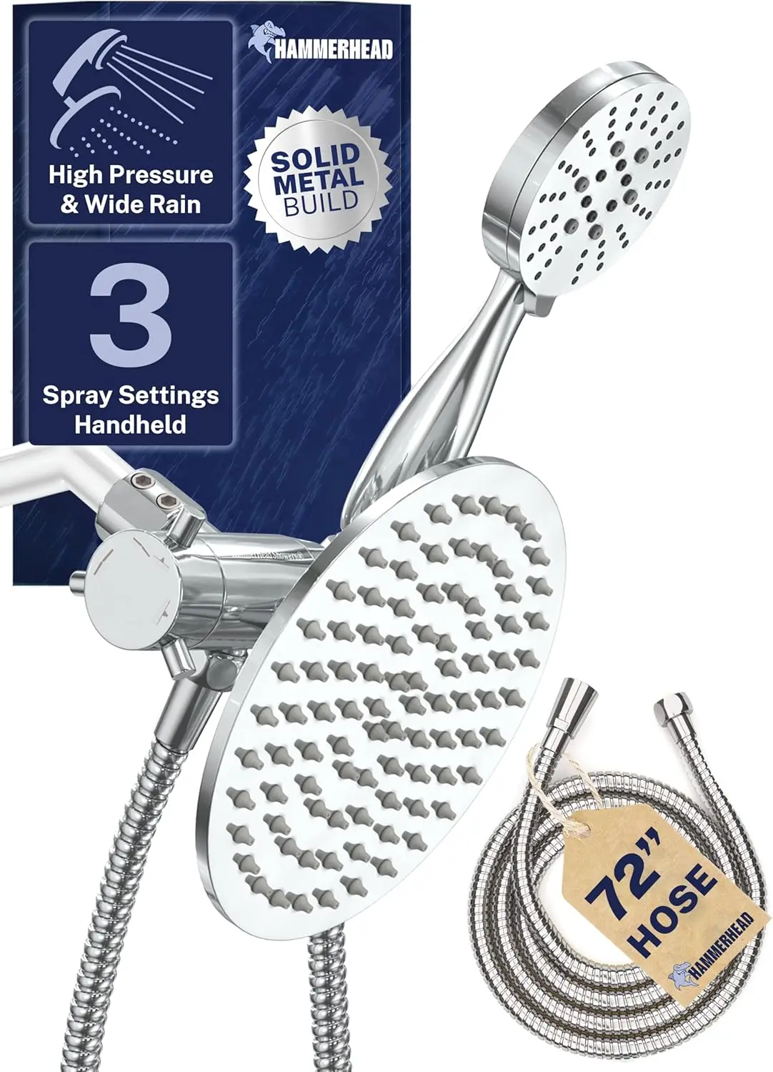 Dual Shower Head Combo: 8-Inch Rainfall & Handheld with 3 Spray Modes ...